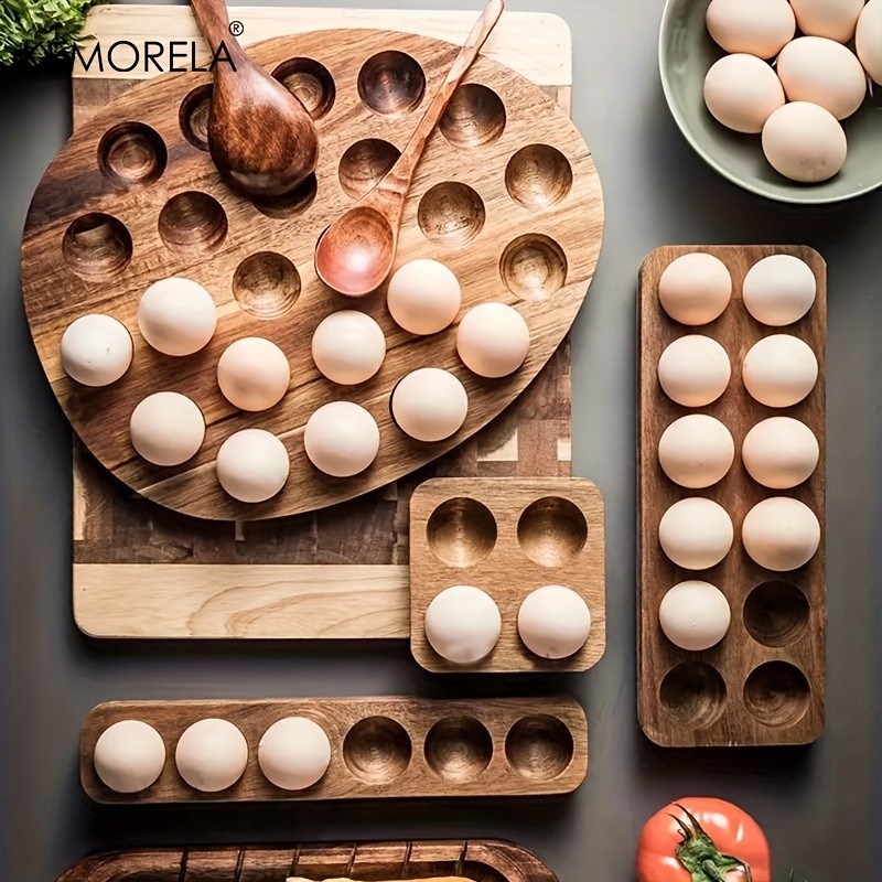 KEMORELA Wooden Egg Storage Box – Multi-Compartment Egg Holder Tray for Home Kitchen Organisation