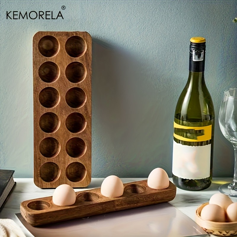 KEMORELA Wooden Egg Storage Box – Multi-Compartment Egg Holder Tray for Home Kitchen Organisation