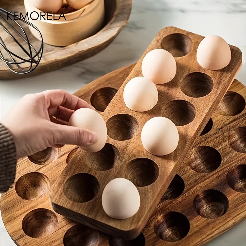 KEMORELA Wooden Egg Storage Box – Multi-Compartment Egg Holder Tray for Home Kitchen Organisation