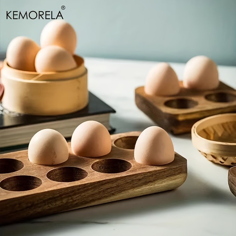 KEMORELA Wooden Egg Storage Box – Multi-Compartment Egg Holder Tray for Home Kitchen Organisation
