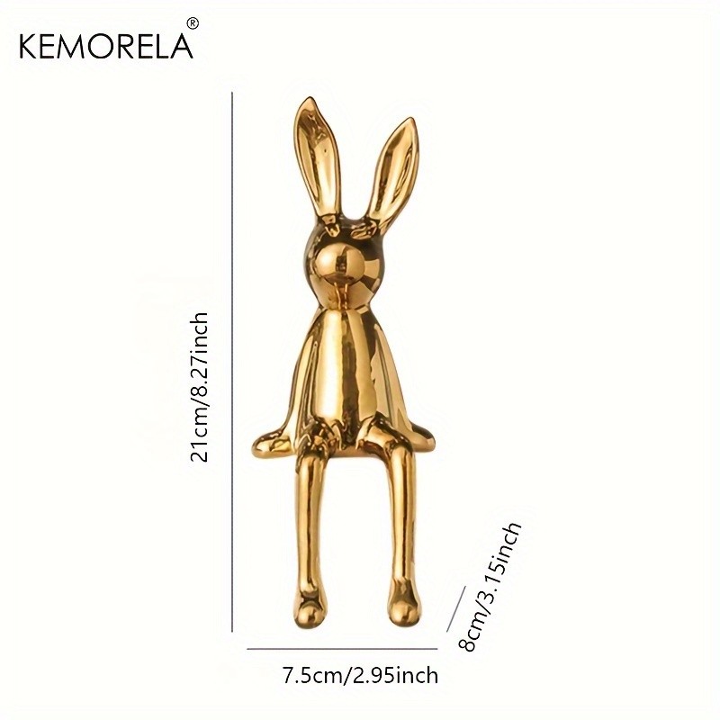 KEMORELA Long-Eared Rabbit Ceramic Ornament – Simple Sitting Figurine for Living Room, TV Cabinet & Holiday Décor