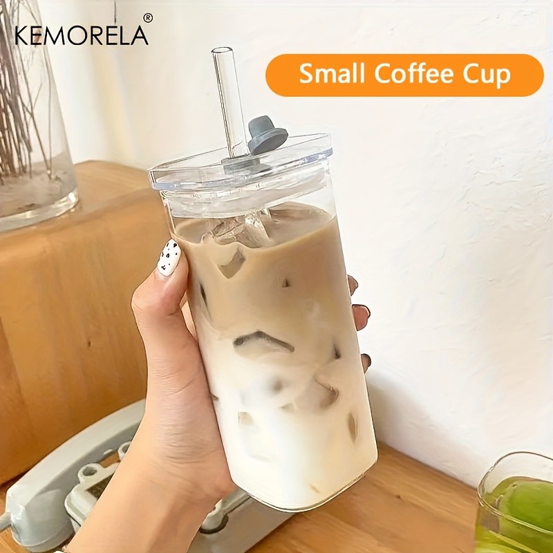 KEMORELA 380ml Portable Rectangular Glass Cup with Lid & Straw (4/6pcs) – Heat-Resistant, Durable & Travel-Friendly Drinkware