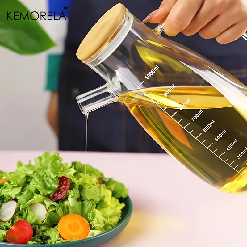 KEMORELA Large Capacity Glass Oil Can – BPA-Free Leak-Proof Dispenser for Olive Oil, Vinegar & Condiments