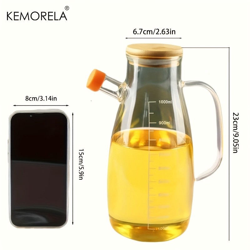 KEMORELA Large Capacity Glass Oil Can – BPA-Free Leak-Proof Dispenser for Olive Oil, Vinegar & Condiments