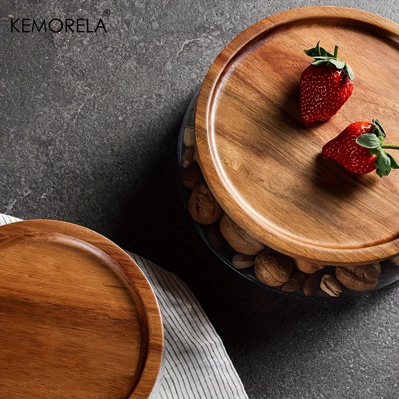 KEMORELA Double Layer Glass Bowl with Wooden Lid – Food-Safe Storage Container for Snacks, Fruits, Nuts & Holiday Décor