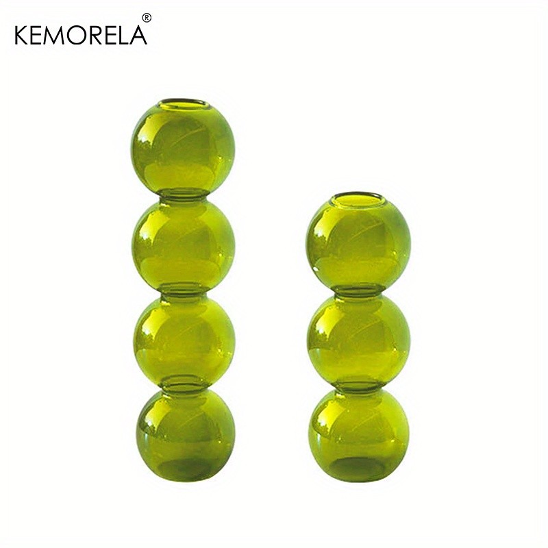 KEMORELA Set of 2 Ball-Shaped Glass Vases – Amber Decorative Vases for Living Room, Tabletop & Event Decor