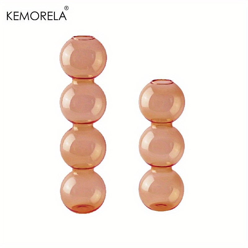 KEMORELA Set of 2 Ball-Shaped Glass Vases – Amber Decorative Vases for Living Room, Tabletop & Event Decor
