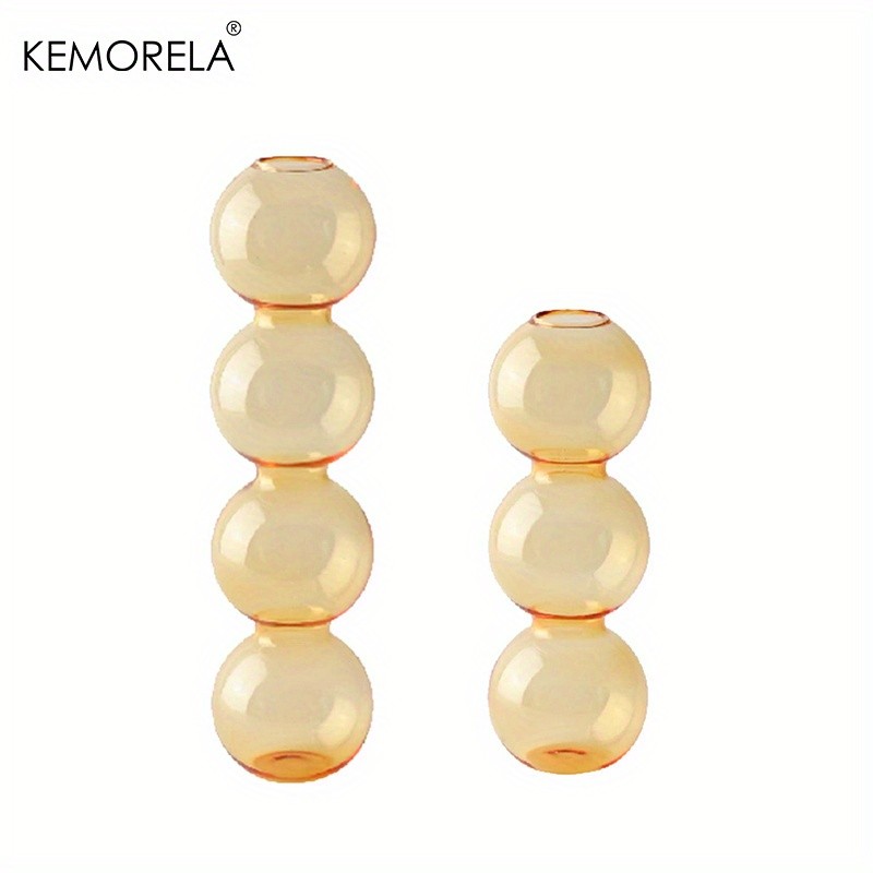 KEMORELA Set of 2 Ball-Shaped Glass Vases – Amber Decorative Vases for Living Room, Tabletop & Event Decor