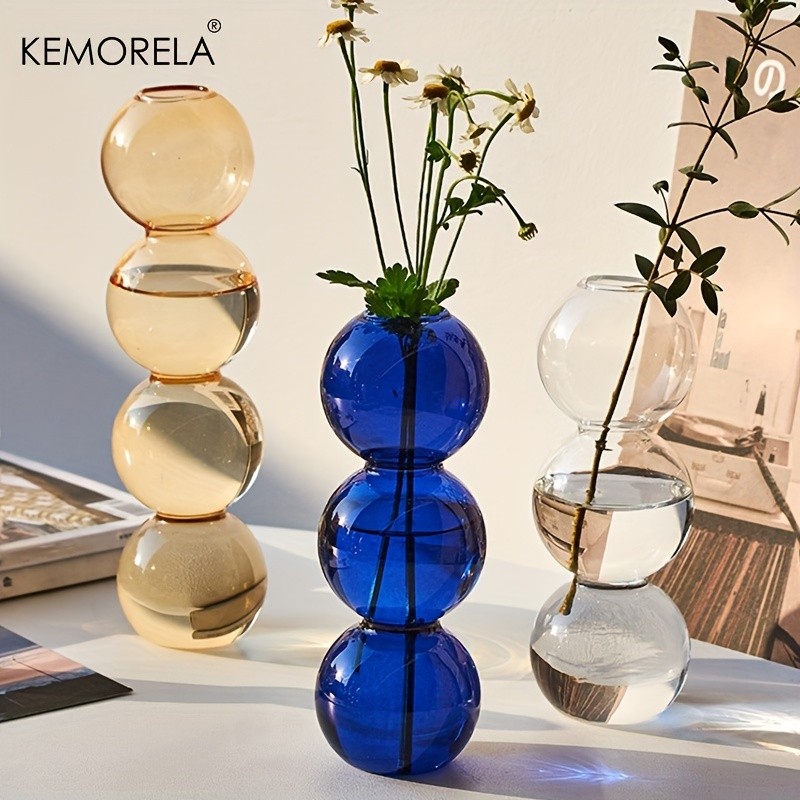 KEMORELA Set of 2 Ball-Shaped Glass Vases – Amber Decorative Vases for Living Room, Tabletop & Event Decor