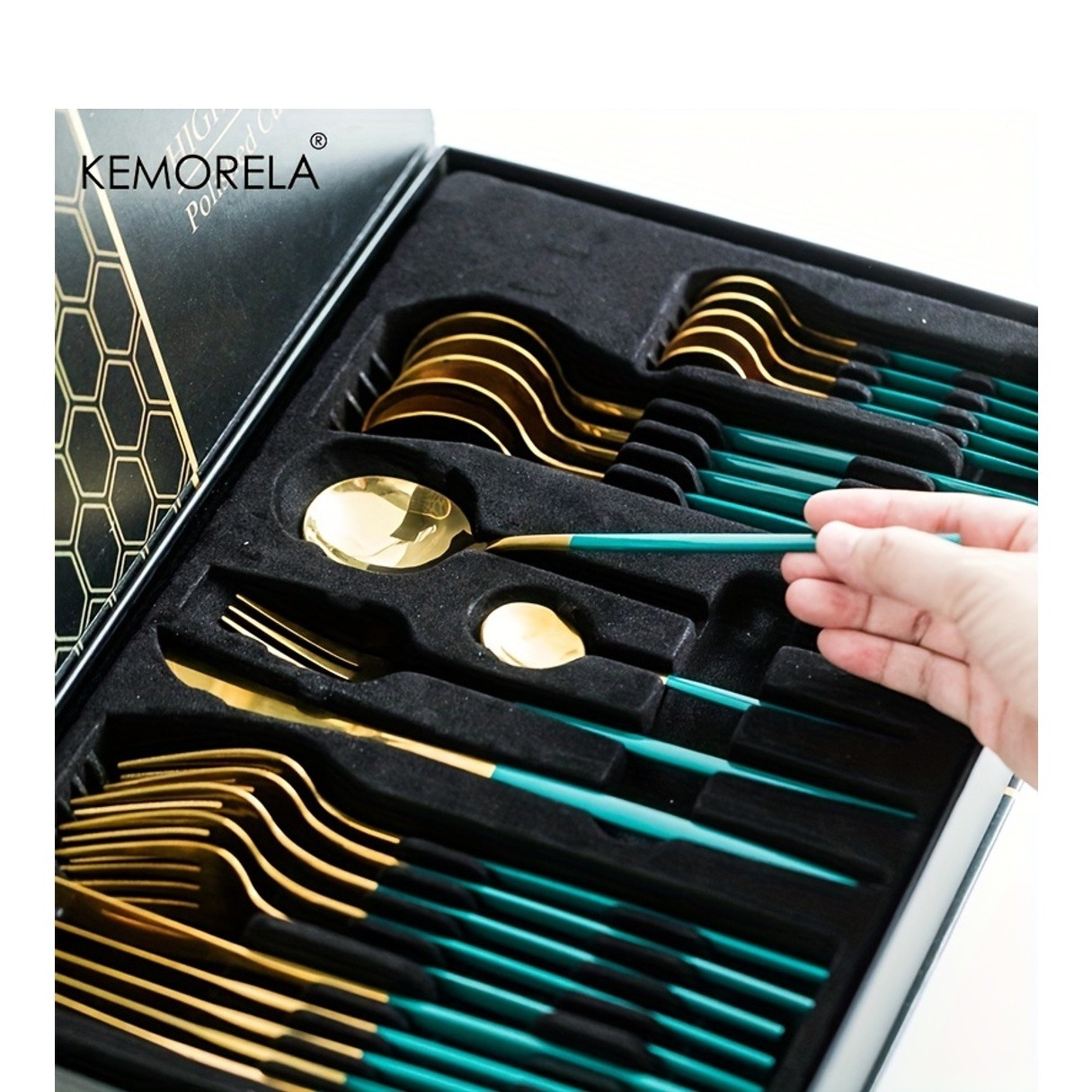 KEMORELA 24pcs Stainless Steel Utensil Collection – Premium Knife, Fork & Spoon Cutlery Set (Dishwasher-Safe)