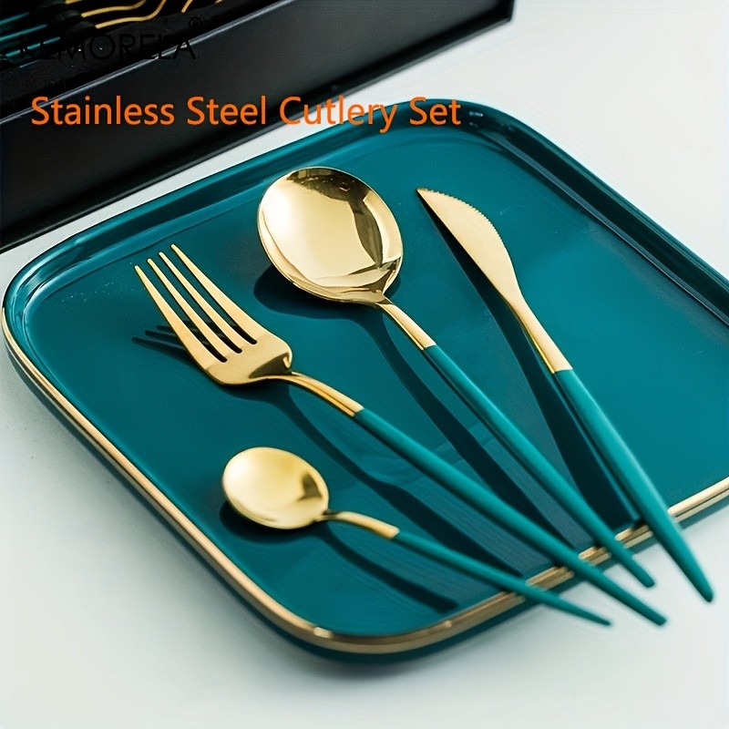 KEMORELA 24pcs Stainless Steel Utensil Collection – Premium Knife, Fork & Spoon Cutlery Set (Dishwasher-Safe)