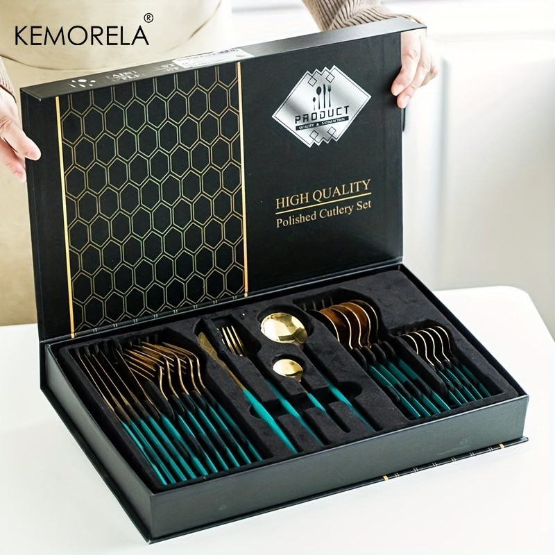 KEMORELA 24pcs Stainless Steel Utensil Collection – Premium Knife, Fork & Spoon Cutlery Set (Dishwasher-Safe)