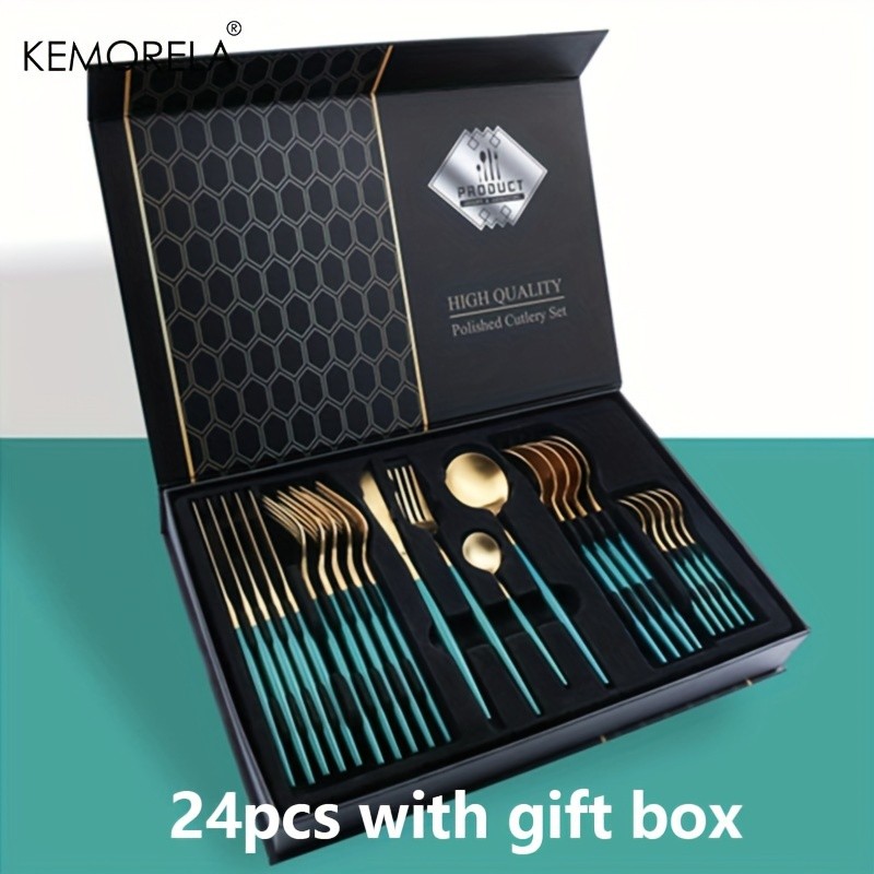 KEMORELA 24pcs Stainless Steel Utensil Collection – Premium Knife, Fork & Spoon Cutlery Set (Dishwasher-Safe)
