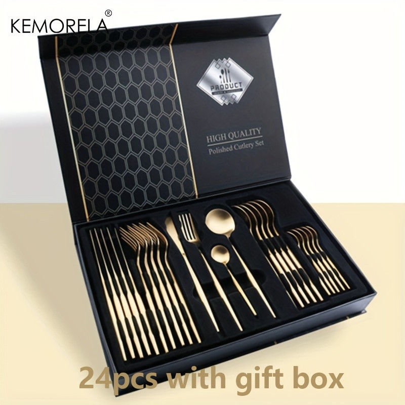 KEMORELA 24pcs Stainless Steel Utensil Collection – Premium Knife, Fork & Spoon Cutlery Set (Dishwasher-Safe)