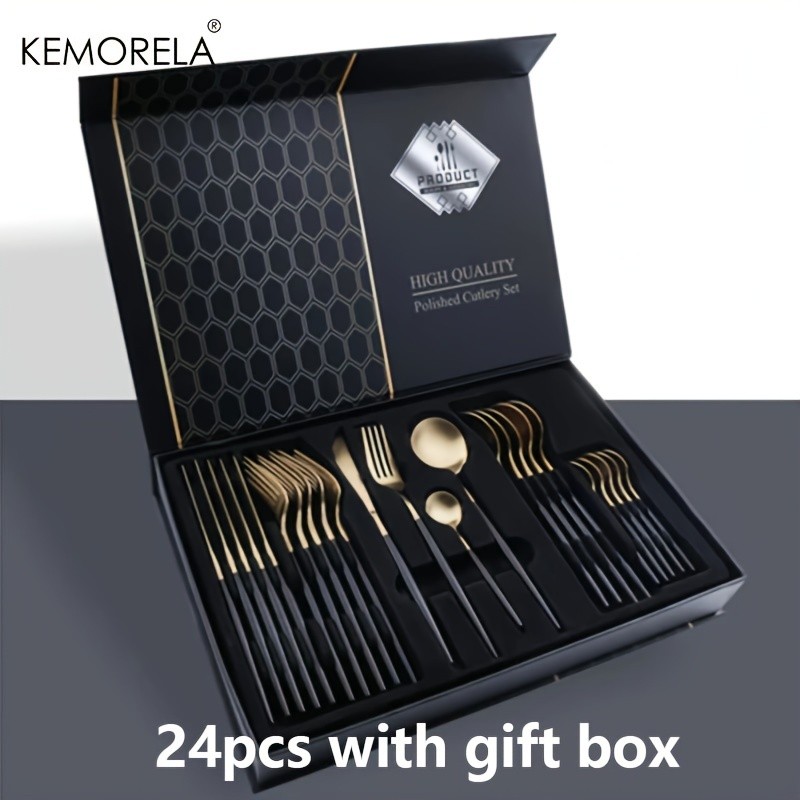 KEMORELA 24pcs Stainless Steel Utensil Collection – Premium Knife, Fork & Spoon Cutlery Set (Dishwasher-Safe)