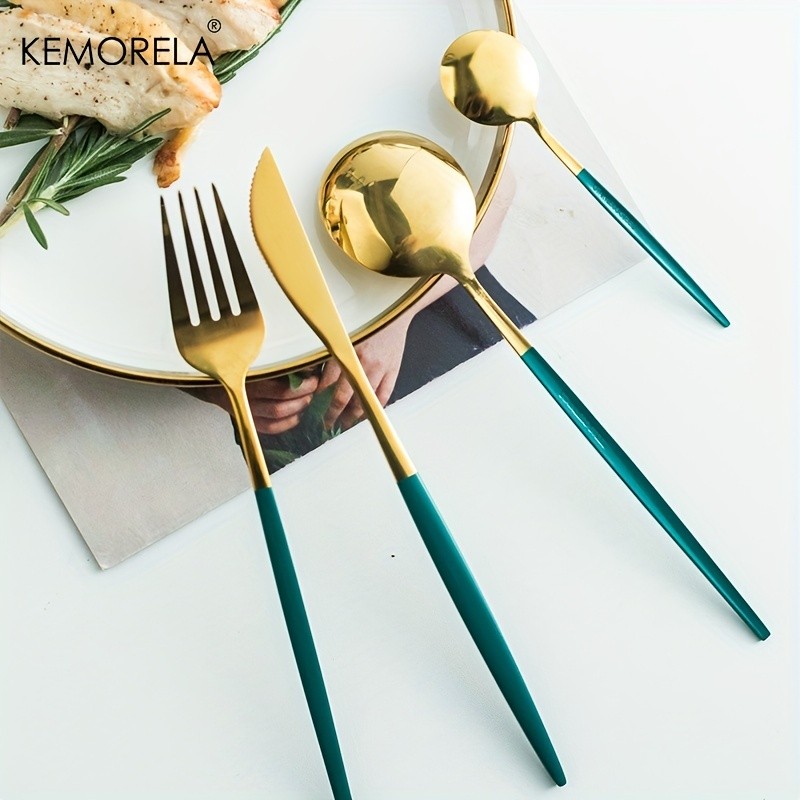 KEMORELA 24pcs Stainless Steel Utensil Collection – Premium Knife, Fork & Spoon Cutlery Set (Dishwasher-Safe)