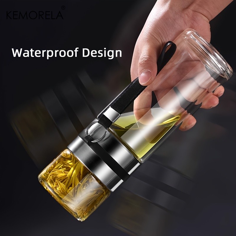 KEMORELA Double-Layer Glass Tea Brewing Bottle – Leak-Proof Travel Cup with Water & Tea Separation Design