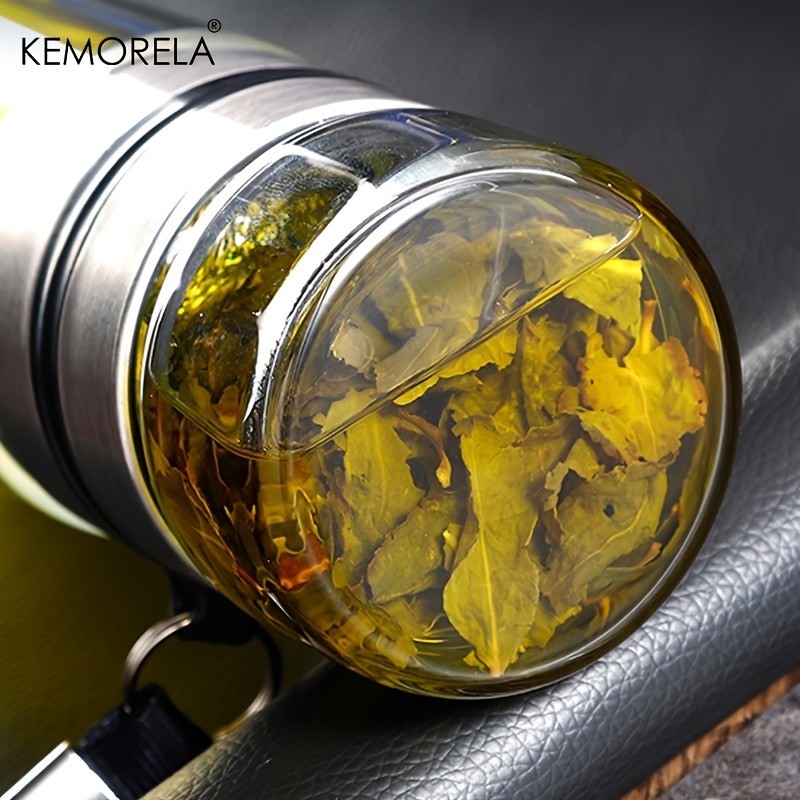 KEMORELA Double-Layer Glass Tea Brewing Bottle – Leak-Proof Travel Cup with Water & Tea Separation Design