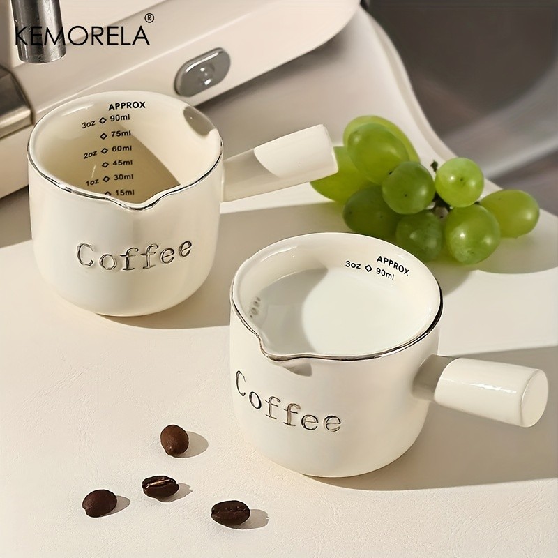 KEMORELA Ceramic Coffee Measuring Cup – Espresso Extraction Ounce Cup for Milk, Honey, Sauces & Mini Kitchen Tasks