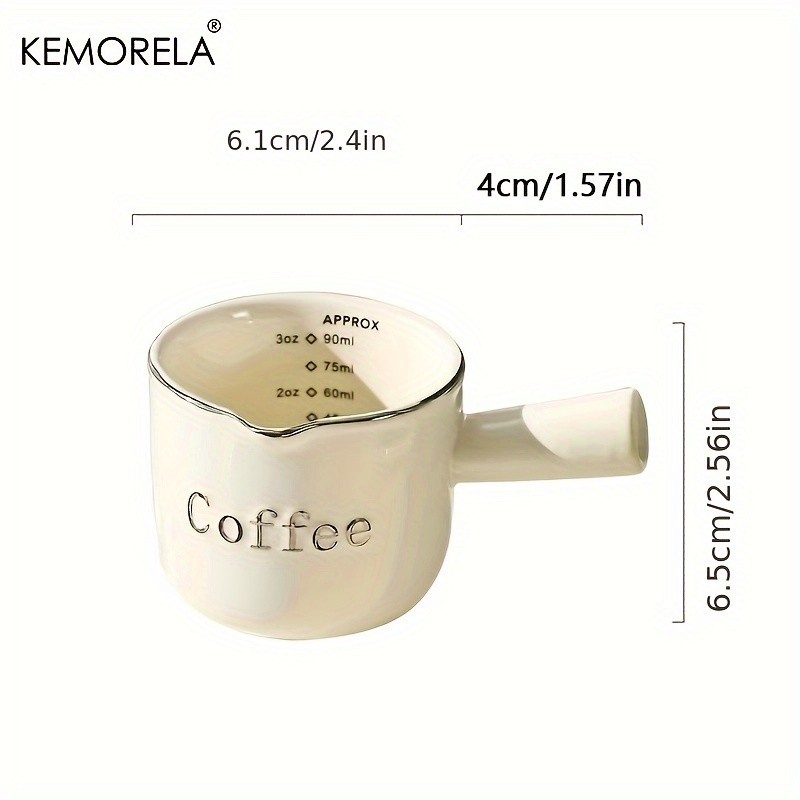 KEMORELA Ceramic Coffee Measuring Cup – Espresso Extraction Ounce Cup for Milk, Honey, Sauces & Mini Kitchen Tasks