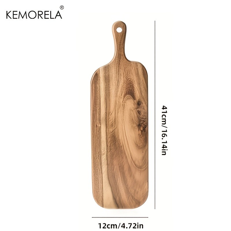 KEMORELA Acacia Wood Cutting Board with Handle – Extra Long Natural Grain Serving Board for Cheese, Charcuterie, Bread & Fruit