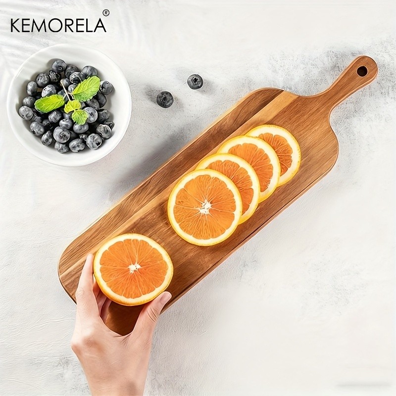 KEMORELA Acacia Wood Cutting Board with Handle – Extra Long Natural Grain Serving Board for Cheese, Charcuterie, Bread & Fruit