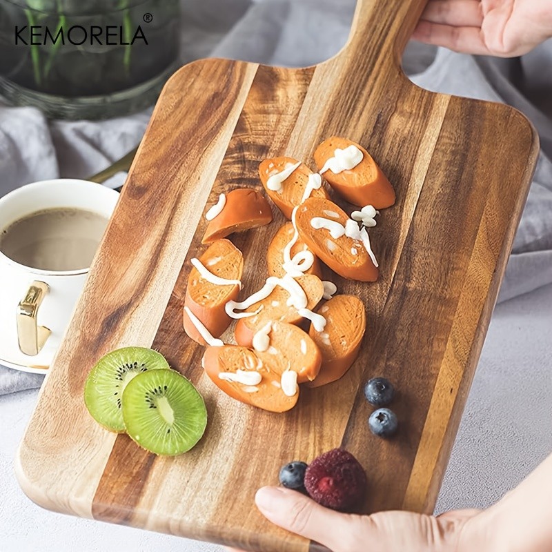KEMORELA Acacia Wood Cutting Board with Handle – Extra Long Natural Grain Serving Board for Cheese, Charcuterie, Bread & Fruit