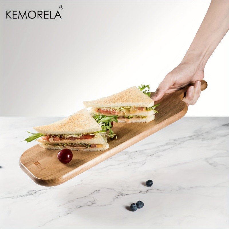 KEMORELA Acacia Wood Cutting Board with Handle – Extra Long Natural Grain Serving Board for Cheese, Charcuterie, Bread & Fruit