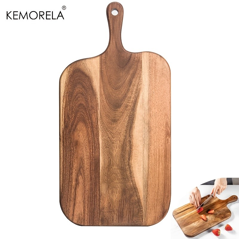 KEMORELA Acacia Wood Cutting Board with Handle – Extra Long Natural Grain Serving Board for Cheese, Charcuterie, Bread & Fruit