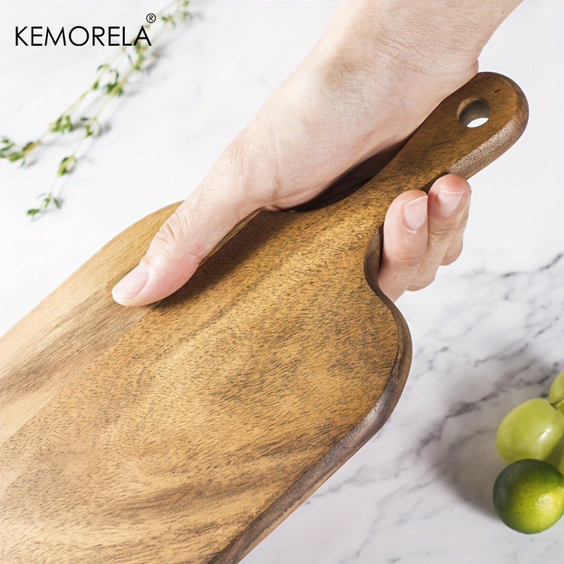 KEMORELA Acacia Wood Cutting Board with Handle – Extra Long Natural Grain Serving Board for Cheese, Charcuterie, Bread & Fruit