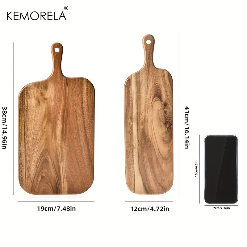 KEMORELA Acacia Wood Cutting Board with Handle – Extra Long Natural Grain Serving Board for Cheese, Charcuterie, Bread & Fruit