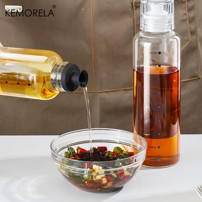 KEMORELA Graduated Glass Oil Dispenser Bottle – PVC-Free Measurement Bottle for Cooking Oil, Soy Sauce, Honey & More