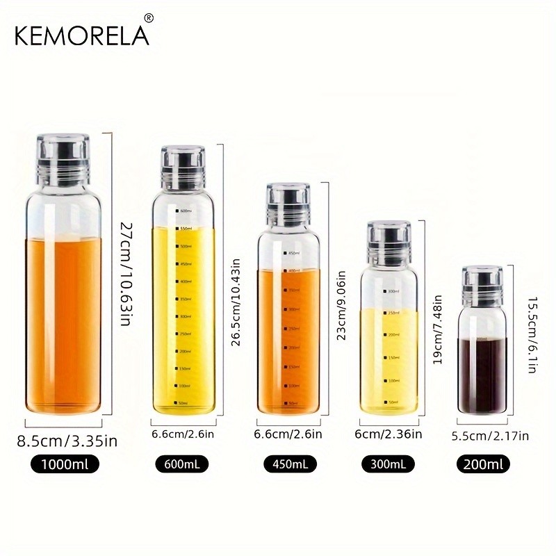 KEMORELA Graduated Glass Oil Dispenser Bottle – PVC-Free Measurement Bottle for Cooking Oil, Soy Sauce, Honey & More