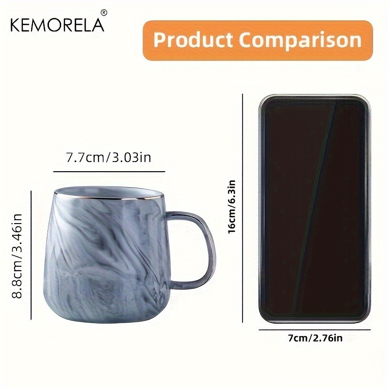 KEMORELA Golden-Trimmed Ceramic Coffee Mug (13.5oz/400ml) – Marble Texture Breakfast Cup for Coffee, Milk, Juice & Oatmeal