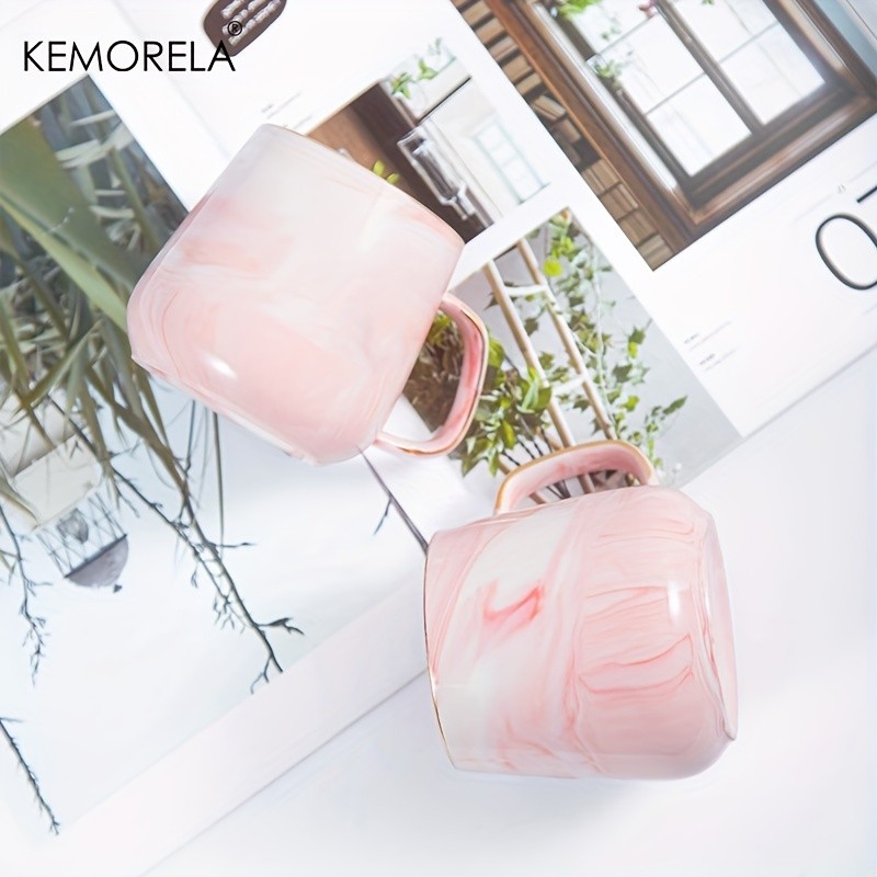 KEMORELA Golden-Trimmed Ceramic Coffee Mug (13.5oz/400ml) – Marble Texture Breakfast Cup for Coffee, Milk, Juice & Oatmeal