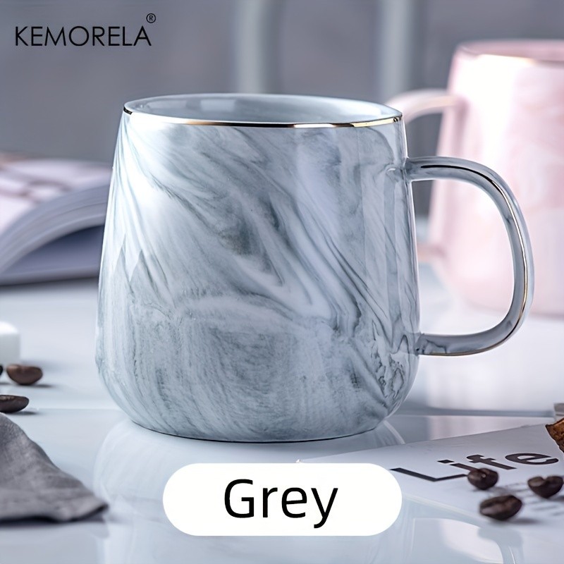 KEMORELA Golden-Trimmed Ceramic Coffee Mug (13.5oz/400ml) – Marble Texture Breakfast Cup for Coffee, Milk, Juice & Oatmeal