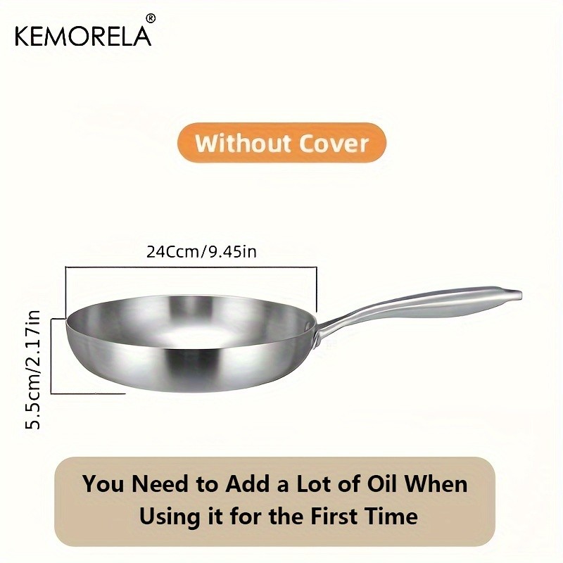 KEMORELA Nonstick Frying Pan – 304 Stainless Steel Easy-Clean Skillet for Eggs, Omelettes & Everyday Cooking