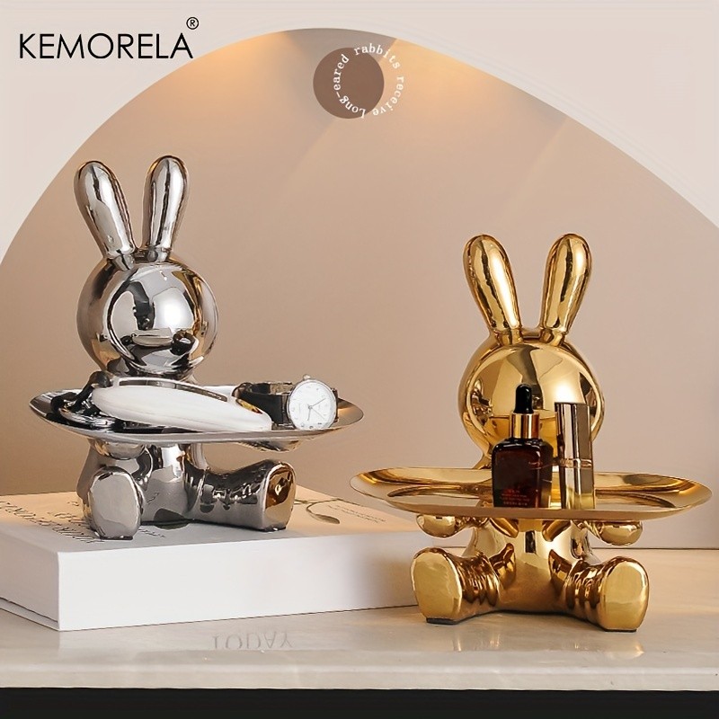 KEMORELA Rabbit Key Storage Ornament – Ceramic Figurine for Living Room, Wine Cabinet & Holiday Home Decor