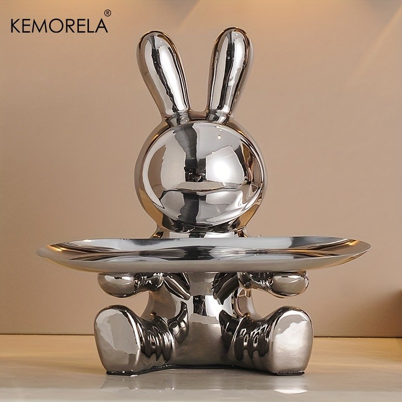 KEMORELA Rabbit Key Storage Ornament – Ceramic Figurine for Living Room, Wine Cabinet & Holiday Home Decor