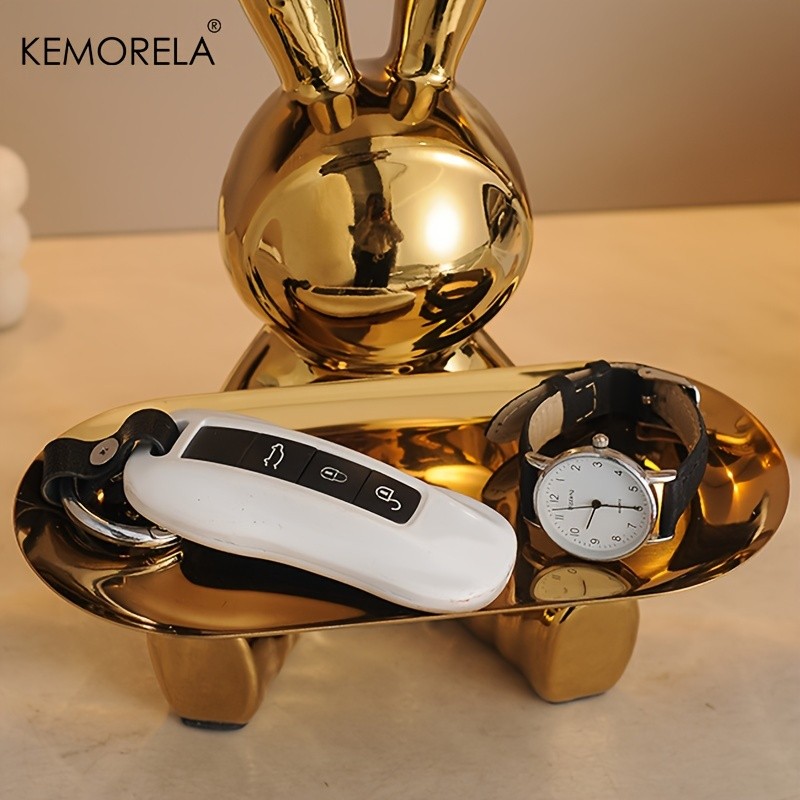 KEMORELA Rabbit Key Storage Ornament – Ceramic Figurine for Living Room, Wine Cabinet & Holiday Home Decor