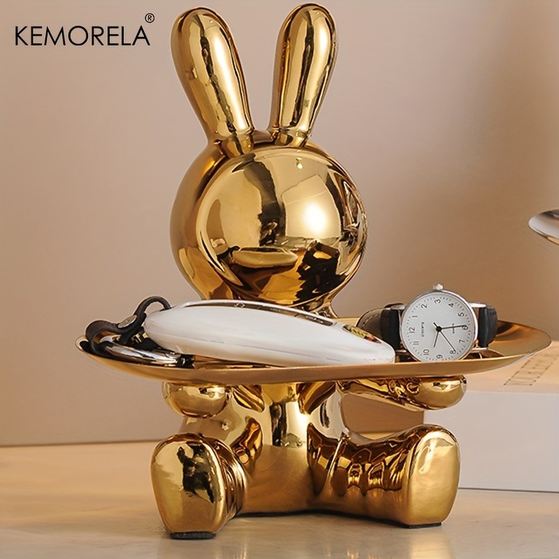 KEMORELA Rabbit Key Storage Ornament – Ceramic Figurine for Living Room, Wine Cabinet & Holiday Home Decor