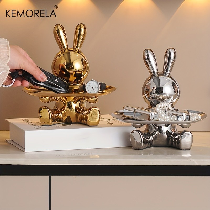 KEMORELA Rabbit Key Storage Ornament – Ceramic Figurine for Living Room, Wine Cabinet & Holiday Home Decor