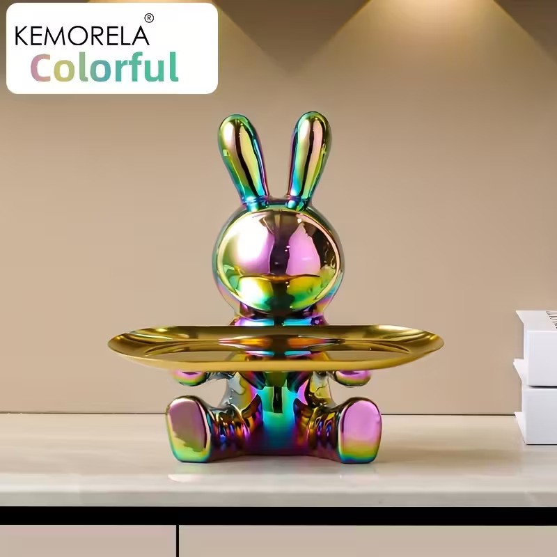 KEMORELA Rabbit Key Storage Ornament – Ceramic Figurine for Living Room, Wine Cabinet & Holiday Home Decor