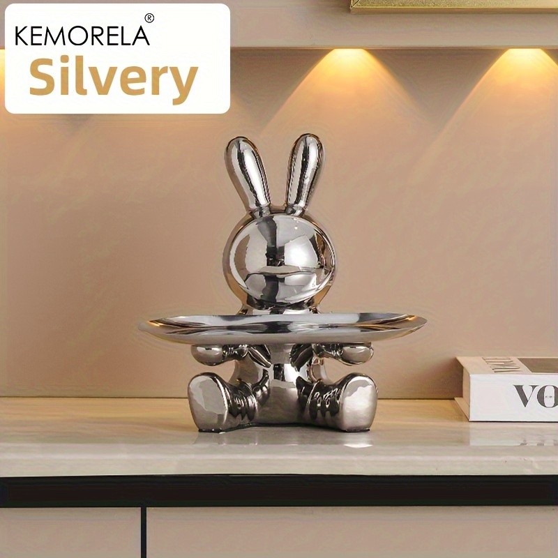 KEMORELA Rabbit Key Storage Ornament – Ceramic Figurine for Living Room, Wine Cabinet & Holiday Home Decor