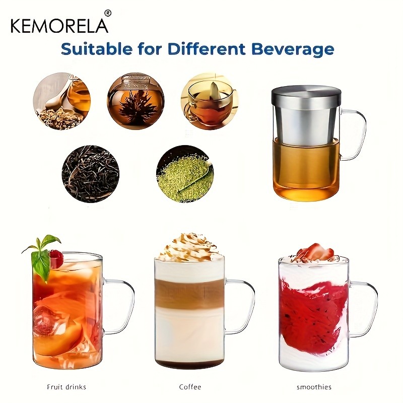 KEMORELA Heat-Resistant Borosilicate Glass Tea Mug (16.13oz) – Stainless Steel Infuser & Lid for Loose Leaf Tea