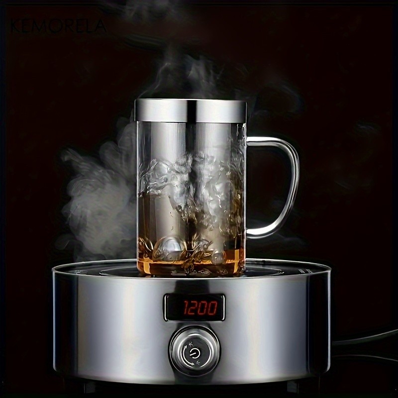 KEMORELA Heat-Resistant Borosilicate Glass Tea Mug (16.13oz) – Stainless Steel Infuser & Lid for Loose Leaf Tea