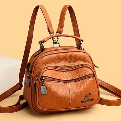 OGEHUAFEE Women’s Elegant Mini Backpack – Premium PU Crossbody/Backpack Hybrid with Kangaroo Logo & Tassel Accents