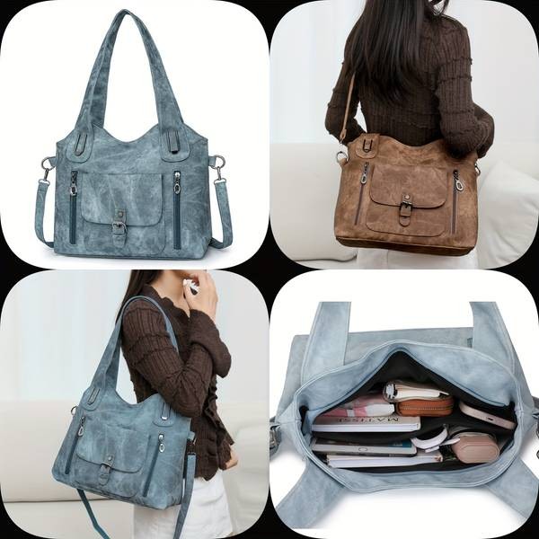 Taole Women’s Retro PU Tote Bag – Solid-Color Vintage Handbag with Detachable Strap Perfect for Work, Daily Errands & Casual Outings