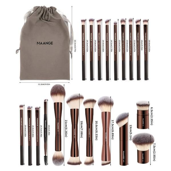 MAANGE 21pcs Professional Makeup Brush Set – Complete Face & Eye Brush Kit with Flannel Bag