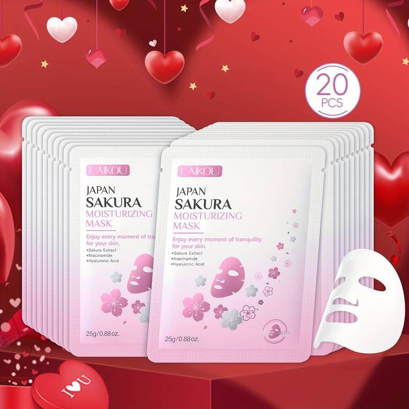LAIKOU 20pcs Japan Sakura Sheet Mask – Hydrating Cherry Blossom Mask for All Skin Types